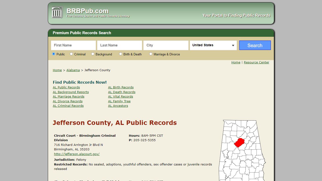 Jefferson County, AL Public Records - BRB Pub